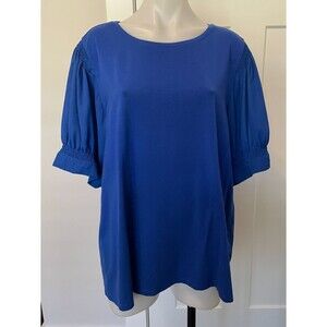 TALBOTS Womens Knit TOP Short Woven Sleeve BLUE Size 3X